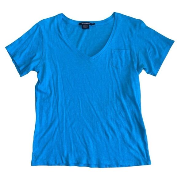 Ralph Lauren Sport Women's Baby Blue 100% Cotton Short Sleeve V Neck Top - Small - Picture 3 of 6